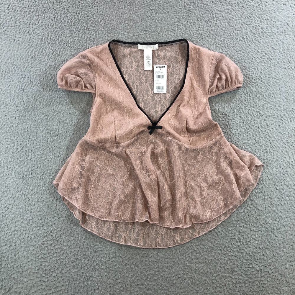 full tilt babydoll top shirt womens XS pink laced summer bow